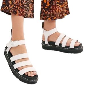 New Dr. Martens Blaire 10 White Leather Strappy Gladiator Flatform Sandal